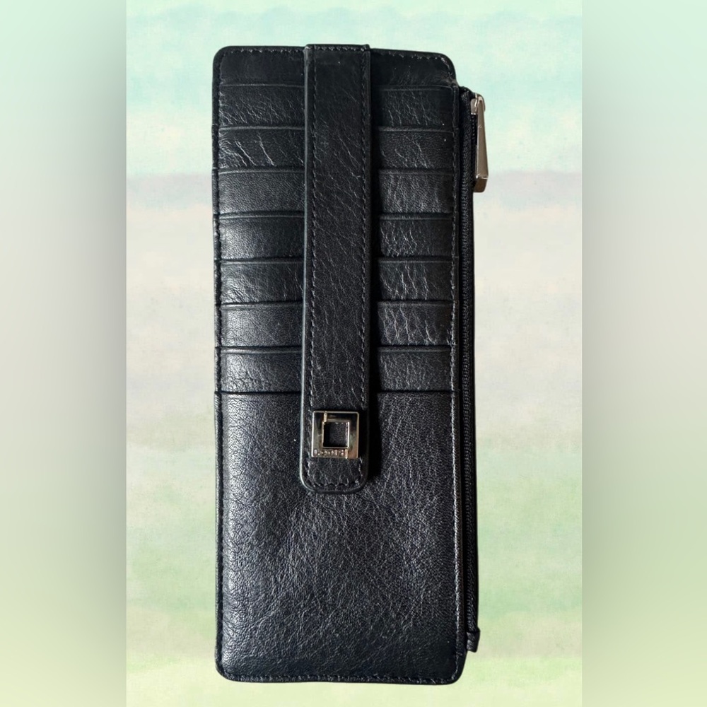 Lodis Julia Long Stacker Leather Card Case in Black Pebbled Leather  NWOT